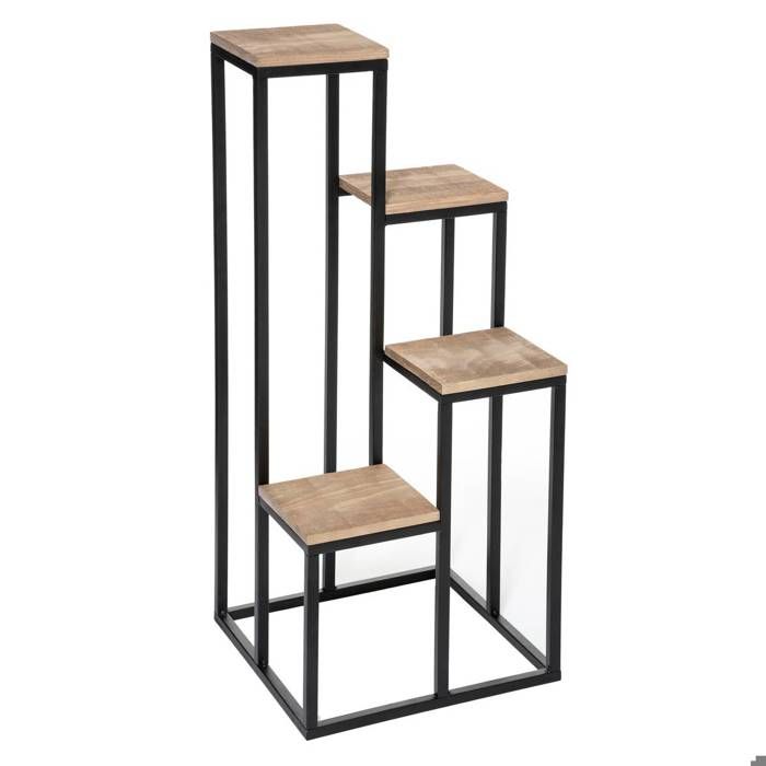 Porte Plante 4 Plateaux "Utah" 88cm Noir & Naturel