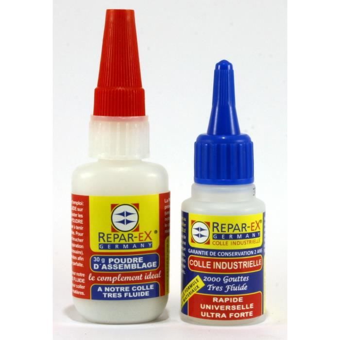 Lot Repar-ex un flacon de colle de 20 grammes et un additif d'assemblage de 30 grammes