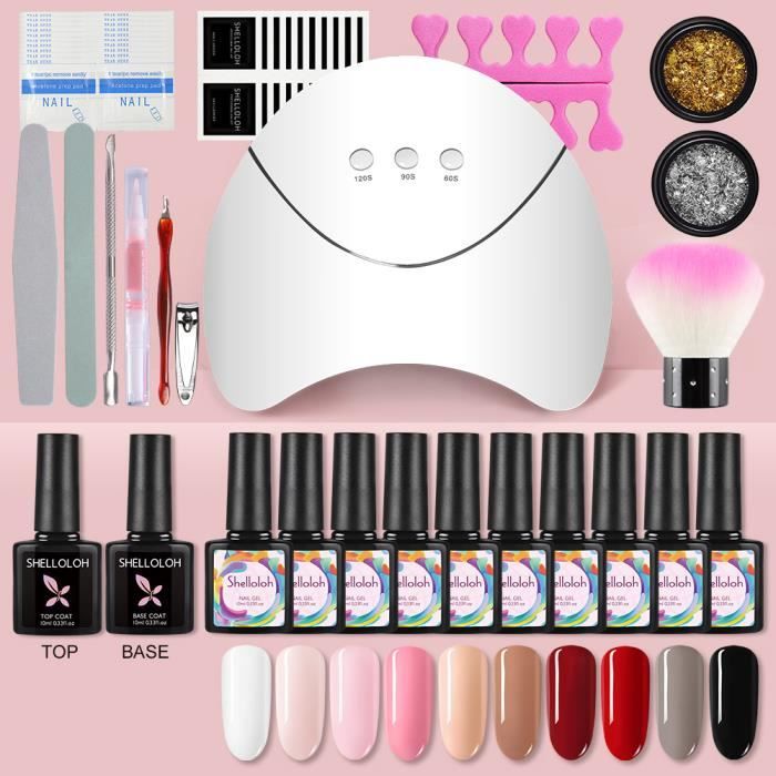 Shelloloh 10pc Vernis Gel Semi Permanent 36W UV/ LED Lampe Vernis à Ongle Soak Off Polish Gel Paillette Décor Ongle Kit Manucure