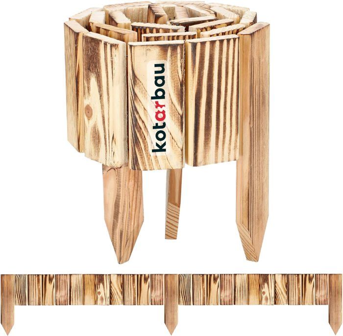 Bordure de jardin flexible en bois de pin - 10 x 110 cm - Bois brûlé - KOTARBAU®