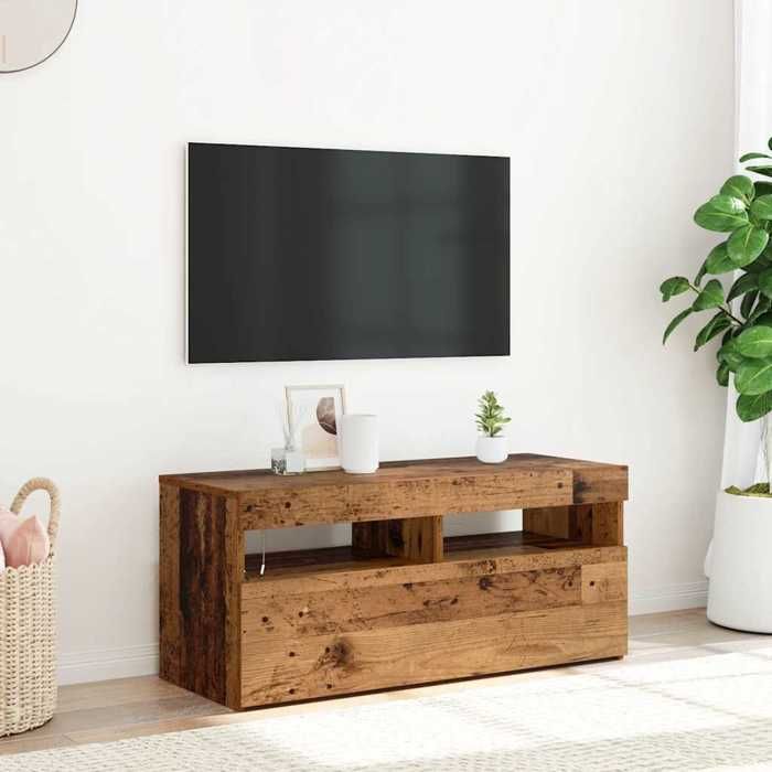 vidaXL Meuble TV avec lumières LED vieux bois bois dingénierie support TV meuble multimédia console TV meuble hifi 856307