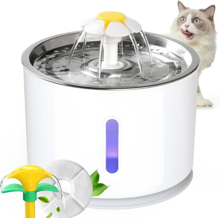 Meilleurs prix pour Fontaine À Eau Pour Chat 2,4 L,Distributeur D'Eau Automatique Pour Chien Avec Plateau En Acier Inoxydable,Filtre À Charbon Actif