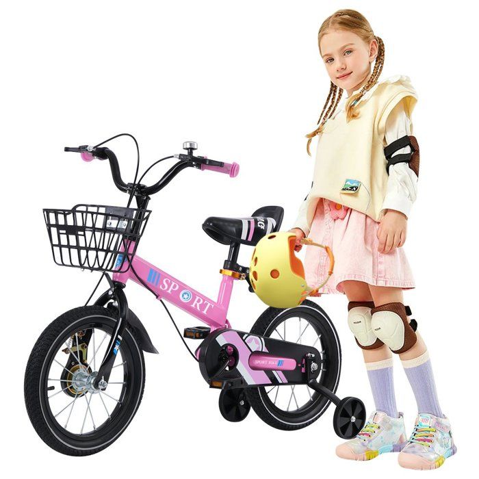 Vélo Enfant 16 Pouces Rose Avec Roues Auxiliaires - Bicyclette Fille 5-8 Ans Avec Freins Et Rétropédalage