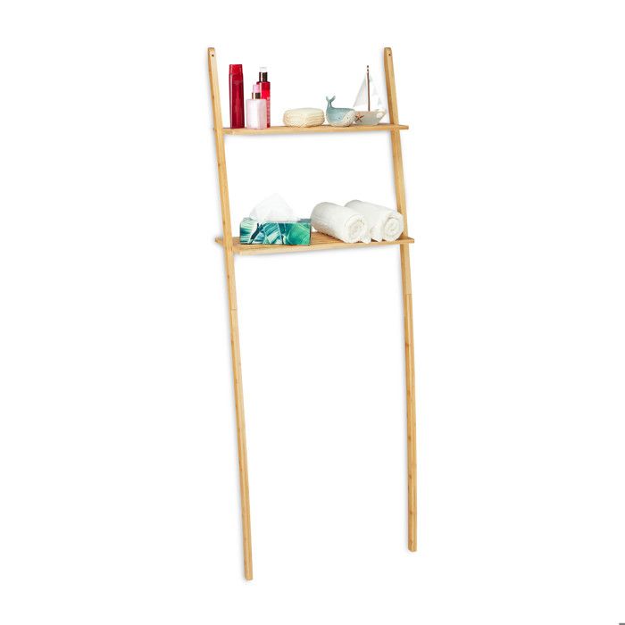 Relaxdays Etagère de machine à laver bambou 2 rangements meuble de salle de bain 175 x 66 x 30 cm toilettes nature