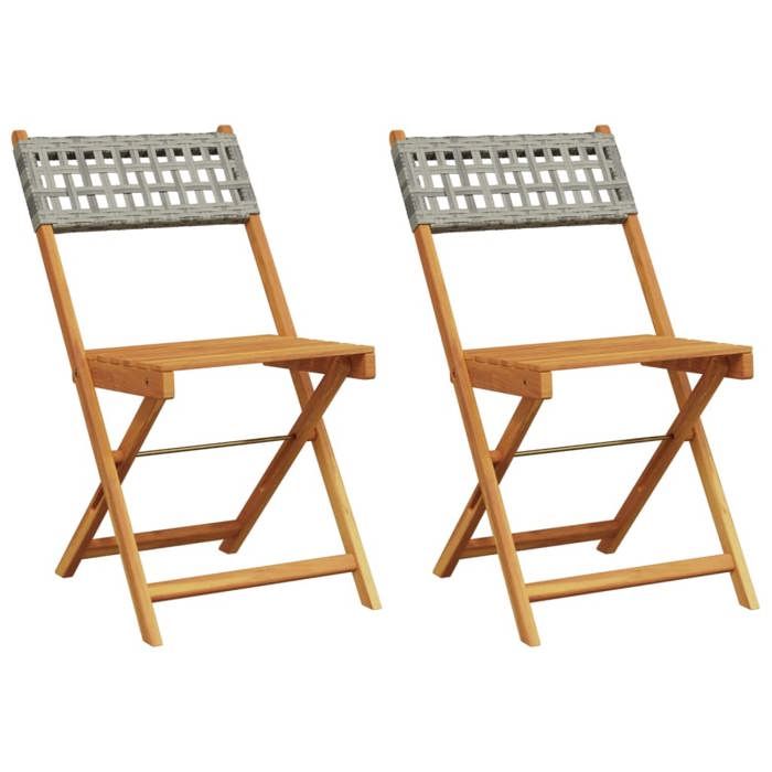 (332728)2 pièces Chaises de bistrot et balcon gris bois massif dacacia et rotin - L41 x P52.5 x H80 cm