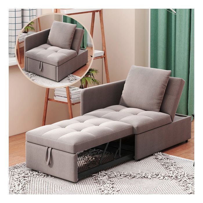 Canape lit rembourré 3 en 1 avec dossier réglable Lit 1 Personne Canapé convertible pour petits espaces Lin