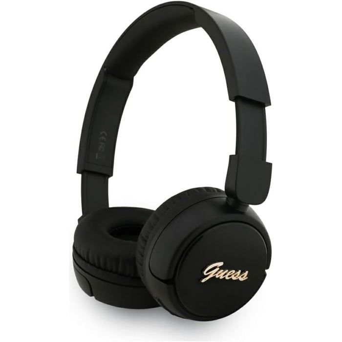 Casque sans fil Guess Script avec logo métal sur loreille – Noir casque Bluetooth avec micro intégré son clair – GUBHV6SCK