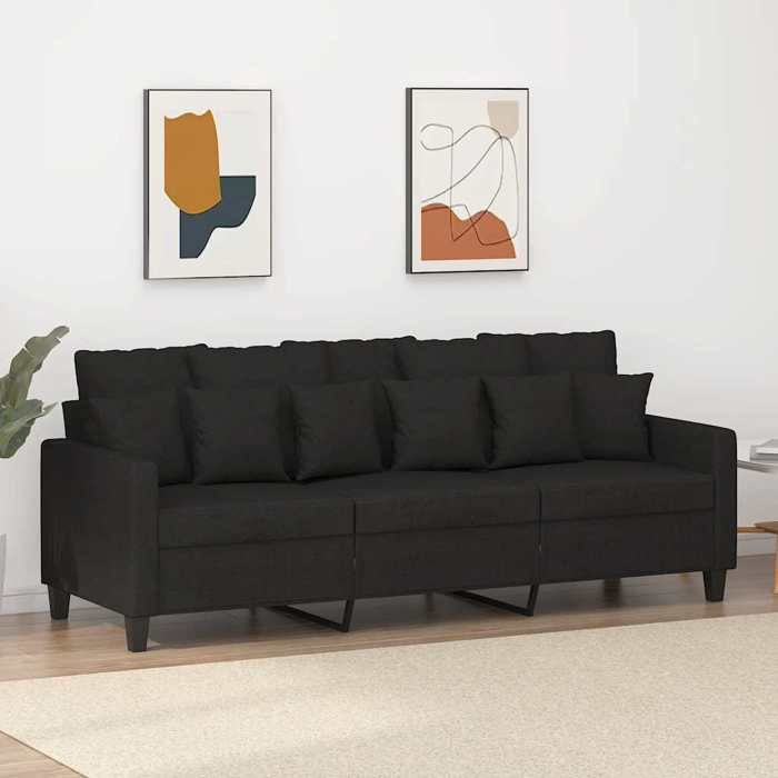 Noir Canapé pour 3 places - KEETHE - Sofa Fixe - 2 Ans Garantie - Noir 180 cm- Tissu LL295