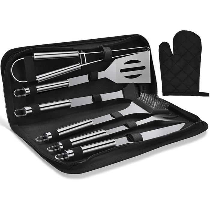 Kit dustensiles de barbecue en acier inoxydable avec sac de