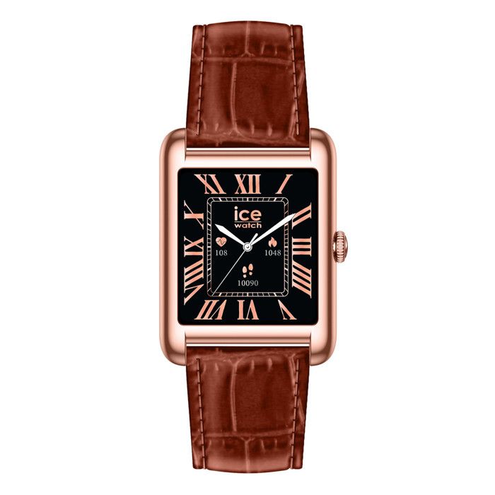 ICE Watch Ice Smart TKS 2.0 — Montre connectée femme Rose Gold bracelet cuir italien cognac AMOLED 1.41