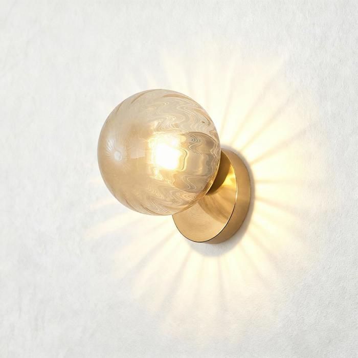iDEGU Lampe Murale Industriel Moderne 15cm Applique Murale Vintage Abat-jour Ambre en Rayure E27 Eclairage de Murale avec Base Or