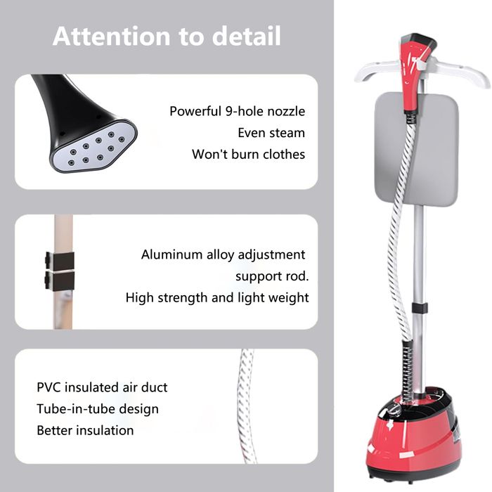 Défroisseur Vapeur Vertical 2000W/2L - 2 en 1 Défroisseur vapeur - Trois réglages hauteur - Trois types vapeur - Tous les Tissus - Uverbon