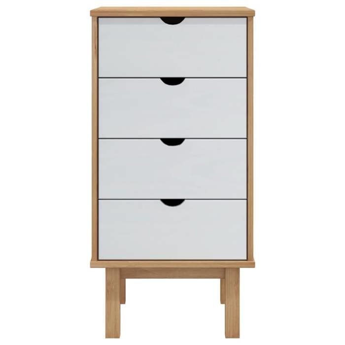 Commode en bois de pin massif - vidaXL - OTTA - Marron et blanc - 45x39x90 cm - 4 tiroirs - Style scandinave - Robuste