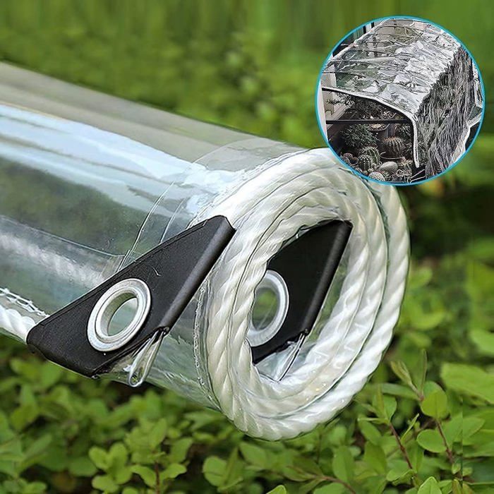 Bâche Transparente Extérieur avec Oeillets Bâche en Plastique PVC Bâche Imperméable Transparente Indéchirable (1.1m X 2.9m)