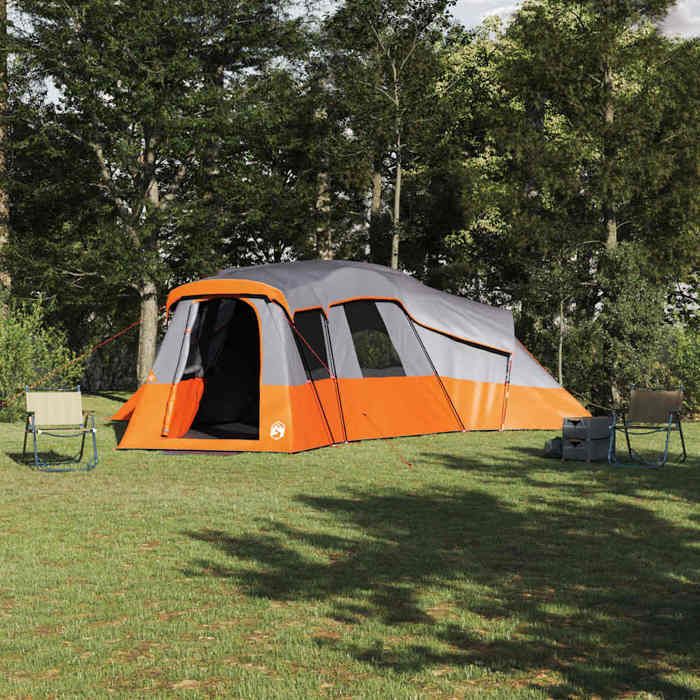 Tente familiale - vidaXL - 762x655x218 cm - Gris et orange - Taffetas - 20 personnes - 4 chambres - 3 portes