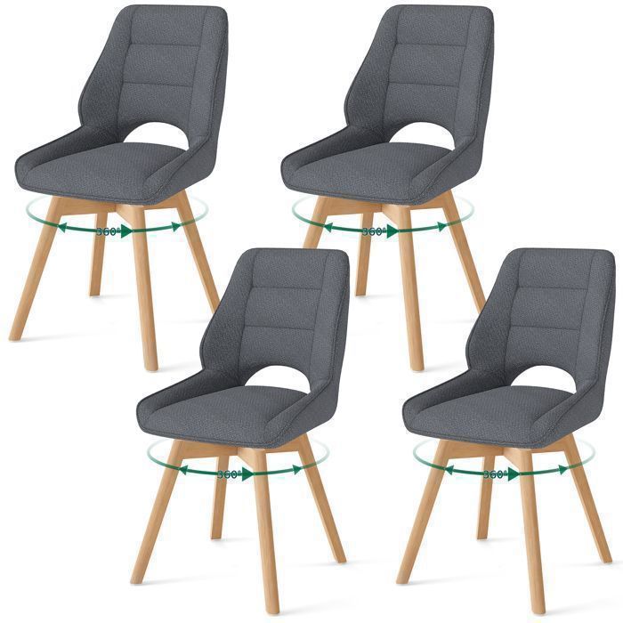 WAFTING Lot de 4 Chaises de Salle à Manger Pivotante Chaise de Cuisine Scandinave Pieds en bois massif Gris Foncé