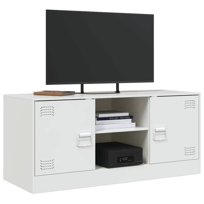 SALE Janvier MODERNE Cabinet TV - MGH - MEUBLE TV/HIFI - Avec rangement - blanc 99x39x44 cm acier TT1467