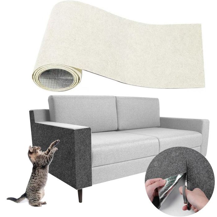 Meilleurs prix pour Tapis griffoir pour Chat adhésif 100x40x0.4cm Tapis grattoir Protection canape Chat Anti Griffe (Beige)