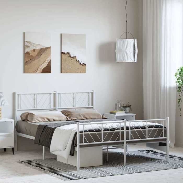 (En Promotion)Lit 2 PERSONNES 135x190cmCadre de lit Contemporain métal sans matelas et pied de lit blanc 135x190cm L186251