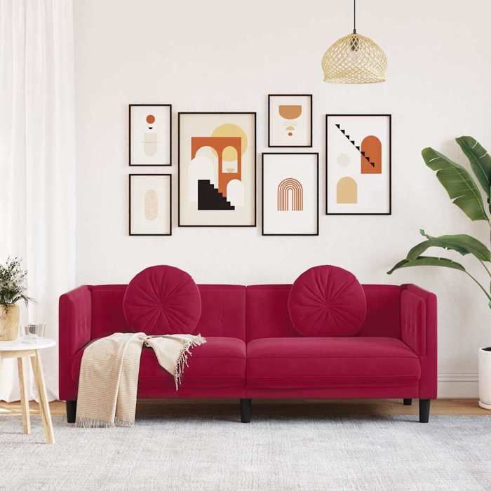 Rouge SOFA - PHSH - Canapé avec coussins 3 places - contemporain - rouge bordeaux velours C1932