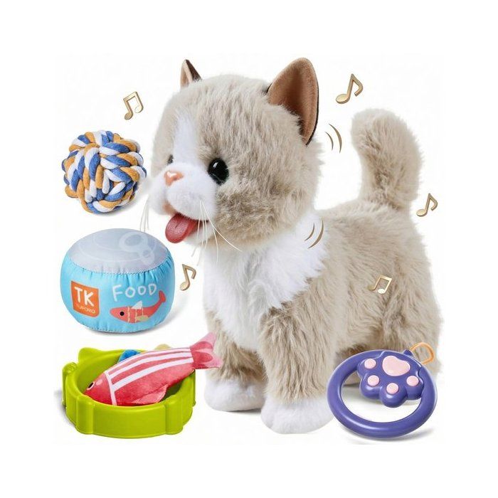 Chat en peluche interactif télécommandé avec Accessoires– Très réaliste - chaton interactif avec sons et réactions rose PELUCHE