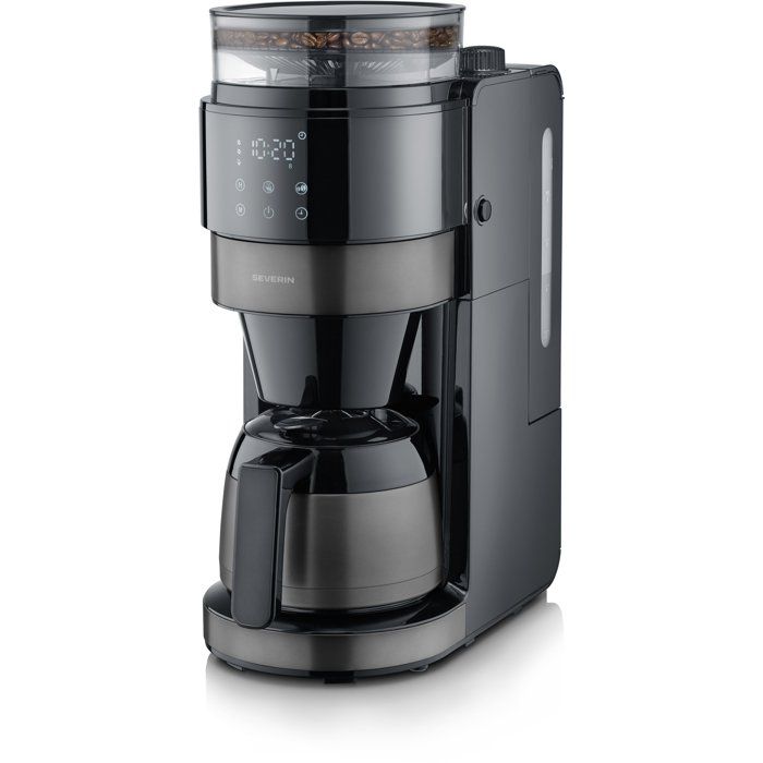 Machine à café filtre avec broyeur - SEVERIN - KA4831 - Technologie Perfect Grind - verseuse isotherme 8 tasses - Noir/Inox