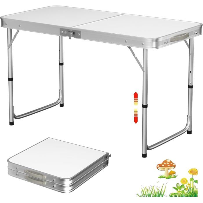Table de Camping Pliable 12 m - 3 Hauteurs Réglables 70/62/55 cm - Portable pour Intérieur et Extérieur