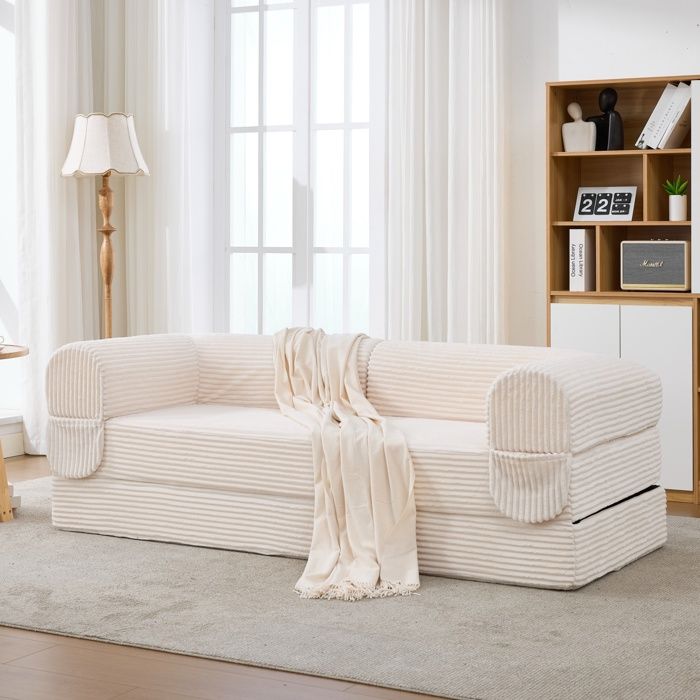 Bladez - Canapé convertible 2 places en tissu corduroy Canapé-lit Canapé compressé pour petit espace – Beige