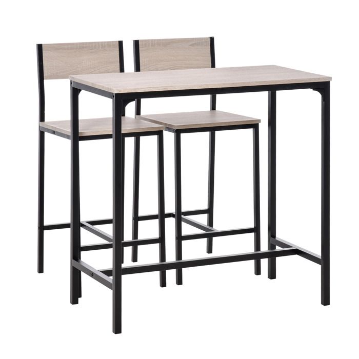 CollaHausse Ensemble Table de Bar et 2 Chaises avec Dossier Bois Naturel