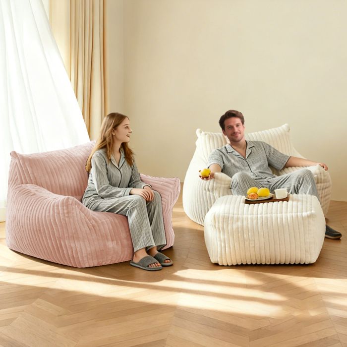 Fauteuil lounge ergonomique avec ottoman EVRYAE 103 x 90 x 70 cm rose flanelle pour relaxation intérieur