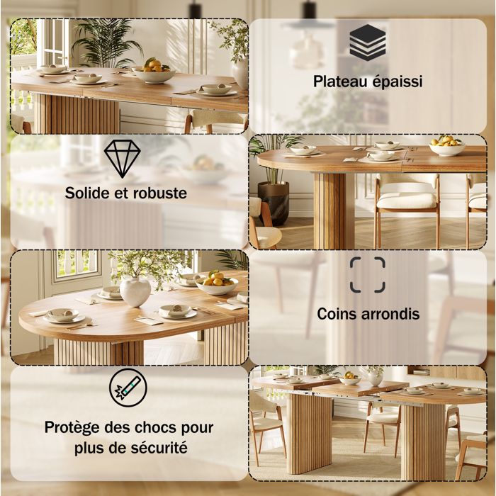 Table à manger extensible ovale 120-160 cm en MDF et métal marron pieds à structure verticale 60 kg