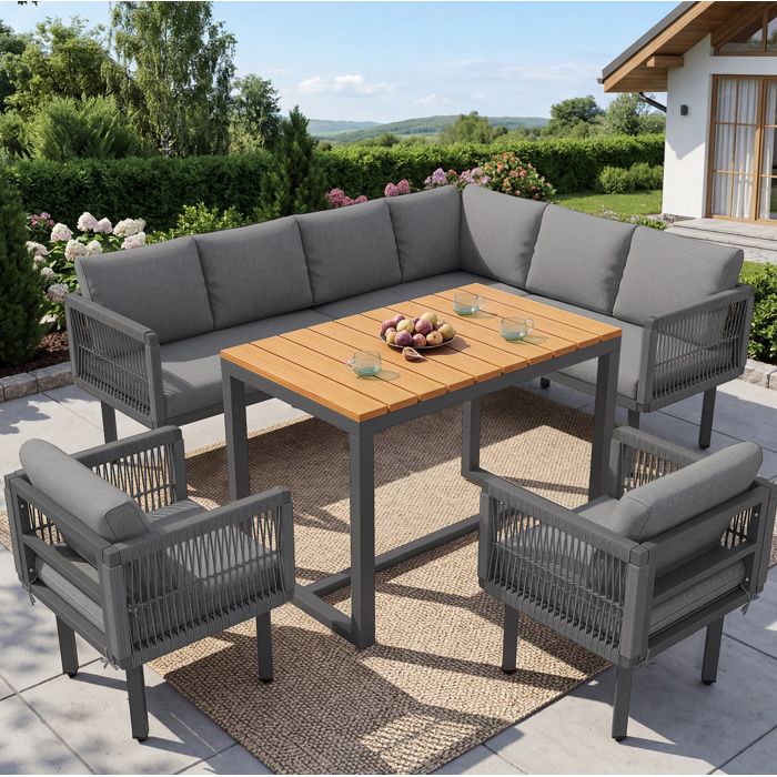 Salon De Jardin D Angle Gris Ensemble Lounge Exterieur FloraGrace Pour Balcon Terrasse Jardin A Monter Soi Meme 222x174x76cm