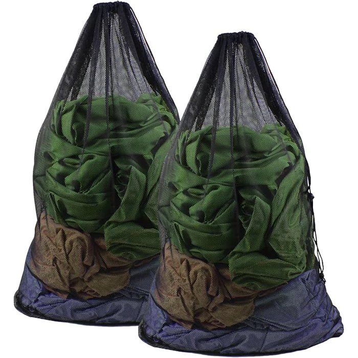 Lot de 2 filets de lavage pour lave‑linge de taille 60 × 90 cm grand sac réutilisable noir équipé d’un bloqueur de cordon