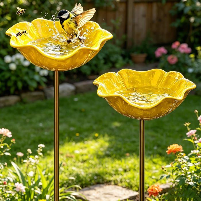 Lot de 2 bains oiseaux sur pied mangeoires abreuvoir jardin Bain VoltPulse