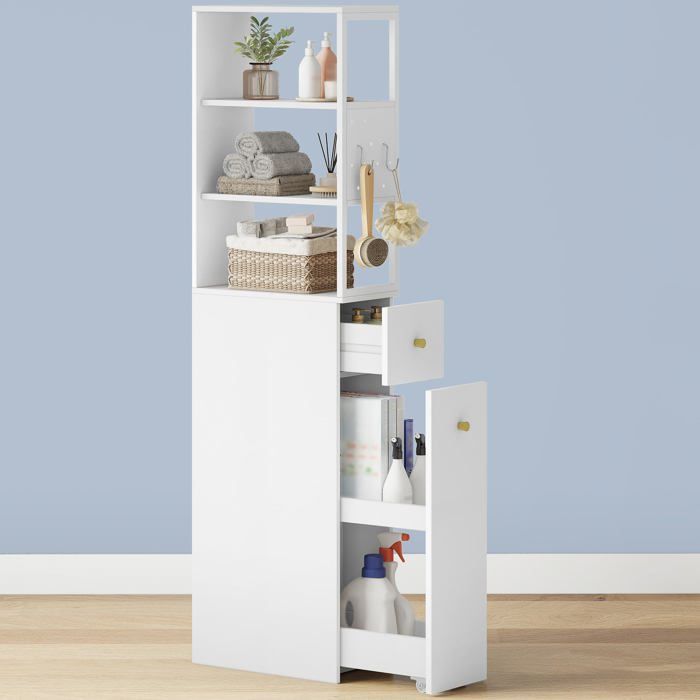 Meuble de Salle de Bain Haut Armoire de Rangement Fin Blanc Blanc Blanc PETIT MEUBLE DE RANGEMENT