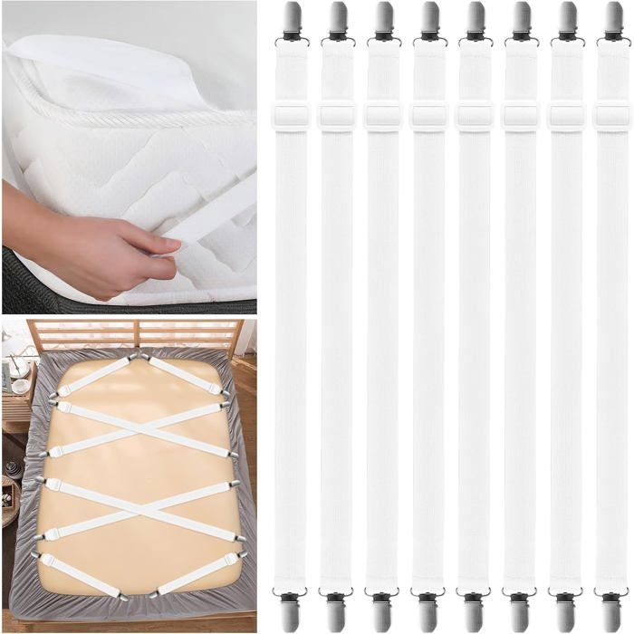 Lot De 8Pcs Tendeur Drap Housse Élastique Attache Drap Housse (35-130Cm)