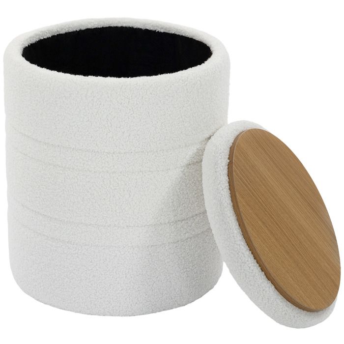 Pouf coffre rond - Tabouret de rangement - 33 L - Couvercle réversible - Blanc - Panneaux MDF - 365 x 365 x 465 cm - ZENLINKJH