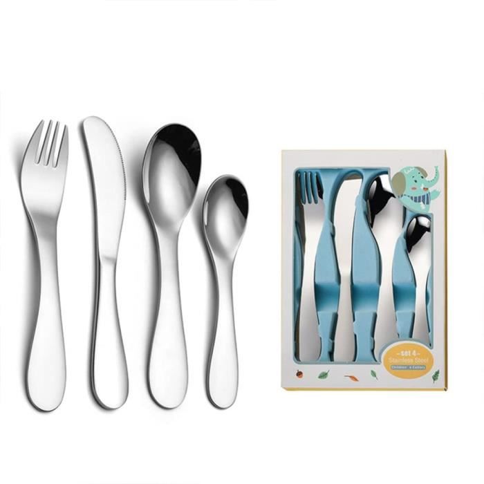 Set De 4 Couverts Enfants En Inox - 2 Fourchettes + 2 Cuillères, Motifs Fruits - Lavable Au Lave-vaisselle - 7