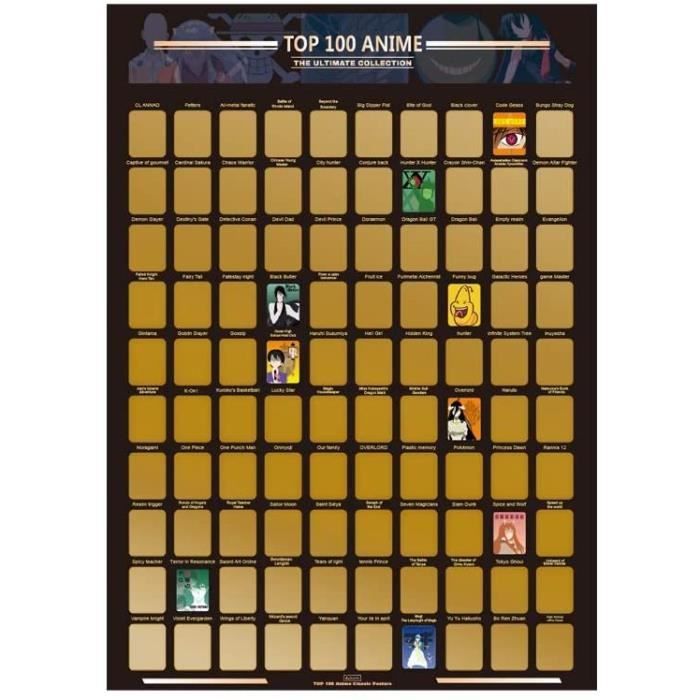 100 Affiches à Gratter，Top 100 Anime Poster，100 Anime Scratch Off Poster，Décoration  Murale - Cdiscount Maison