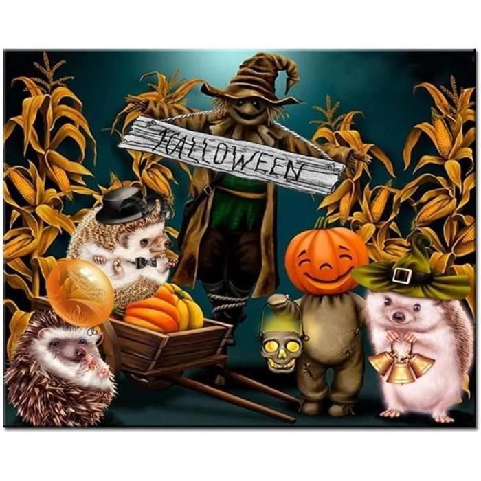 Kit Peinture Diamant Halloween 30x40 Cm - Diamants Ronds, Toile Adhésive, Outil Complet, Déco Murale DIY