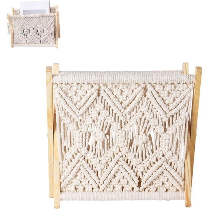Pochette Murale En Macramé Beige – Organisateur Rangement Magazines – Neuf