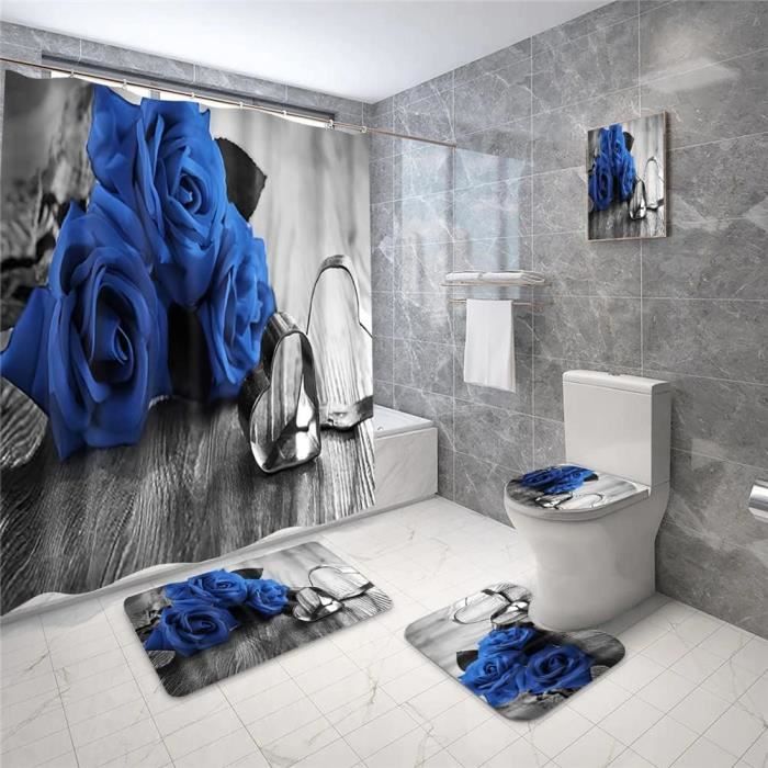 Ensemble Salle De Bain 4 Pièces Motif Chiot Chihuahua - Tapis Doux + Rideau De Douche Imperméable 183x183 Cm - Déco Fun Et Pratique