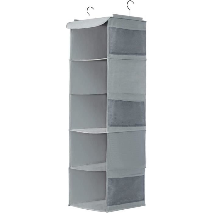 armoire de rangement suspendue, 5 étagères armoire de rangement pliante organisateur d'armoire en tissu avec 6 poches.[q309]