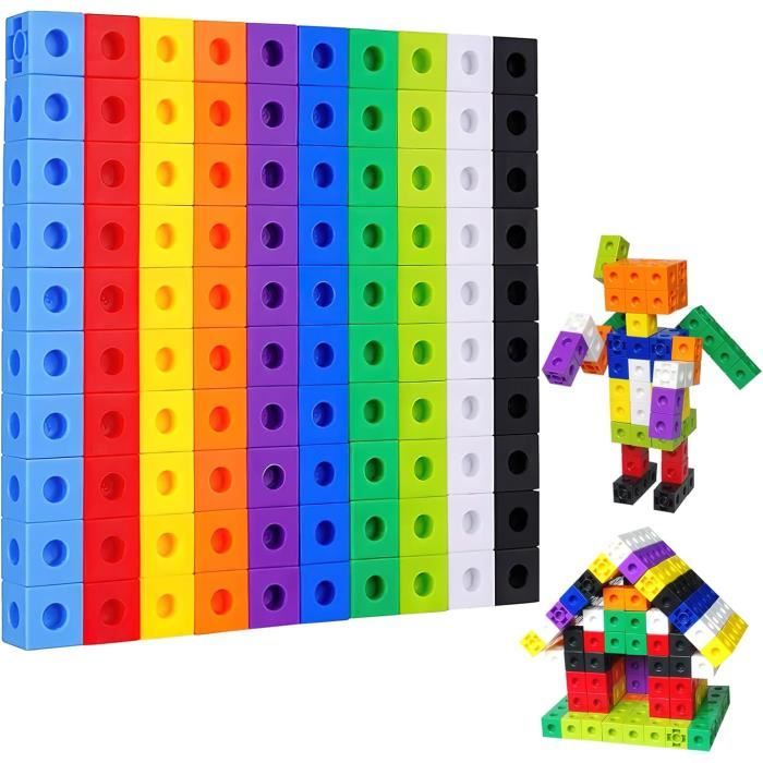 100 Cubes Mathématiques Enfichables – 10 Couleurs – 2 Cm – Pour Compter, Addition, Soustraction – Dès 3 Ans