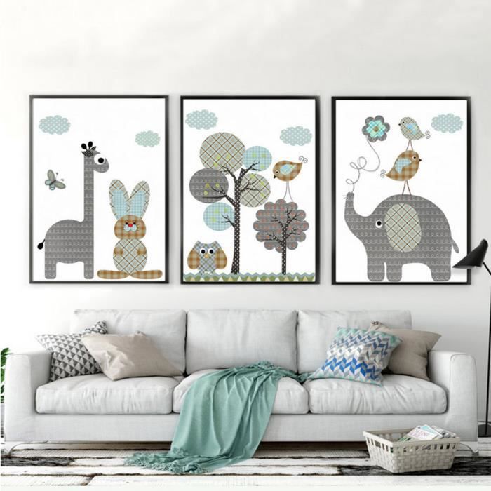 Nouveau Girafe Lapin Animaux Toile Peinture De Bande Dessinee Mur