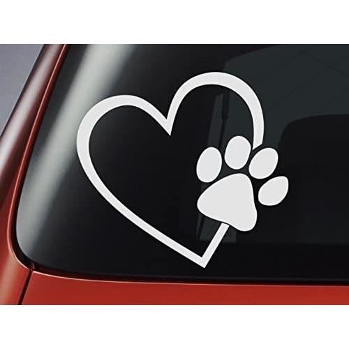 Autocollant Voiture Cœur Avec Empreinte De Patte De Chien - Dimensions 103x99 Mm - Vinyle Noir Résistant Aux Intempéries - 7