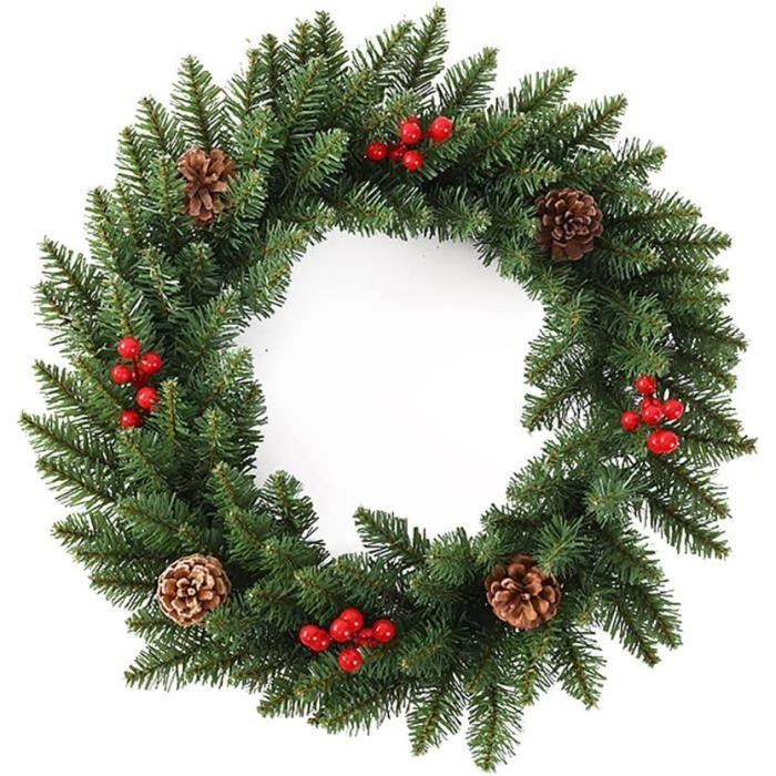 Couronne de Noël Lumineuse Porte avec Pommes de Pin et Baies, Guirlande de Noël Suspendue à la