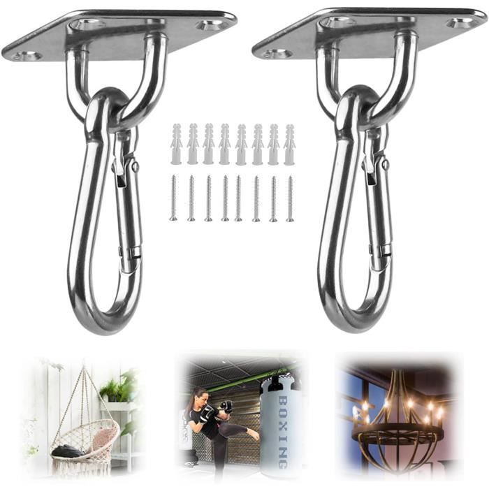 2 Pcs Crochet se Plafond Inox, Plaque Oeillet Inox, Mousquetons, avec 8 ...