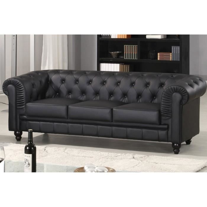 Polyuréthane Canapé Avis Canape Chesterfield 3 Places Cuir Pu Noir Achat Vente Canape