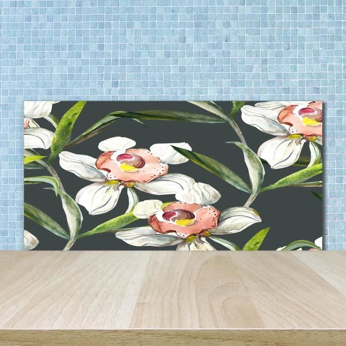Tulup 100x50cm Crédence de cuisine sur verre sécurité Fleurs plantes — free download